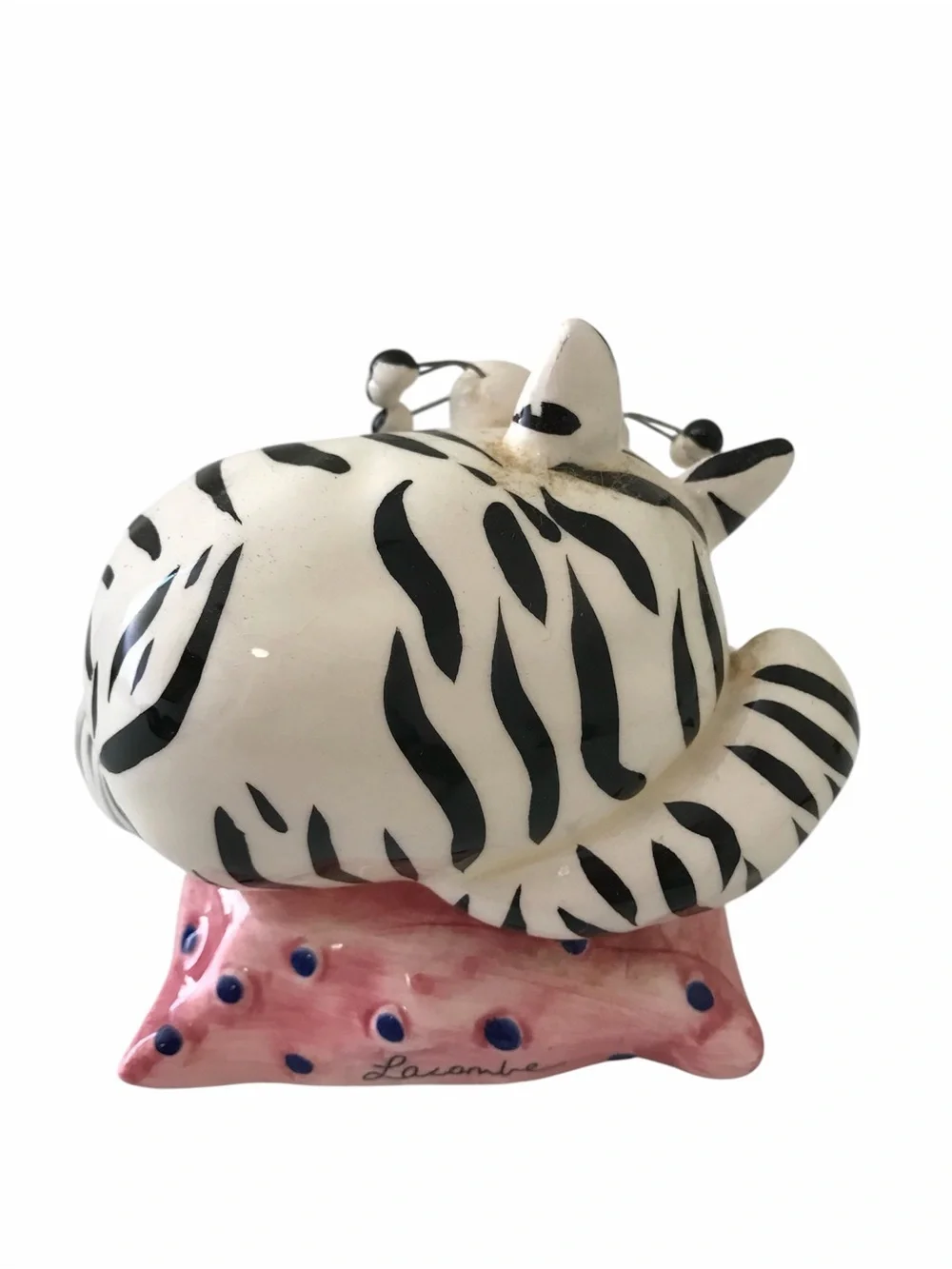 Decorative White and Black Stripe Cat Figurine Amy Lacombe. Music box.